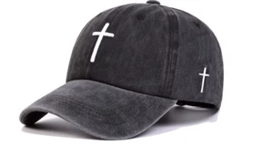New Catholic Christian Cross Jesus Embroidery Black Cap Hat Baseball Denim - Picture 1 of 4