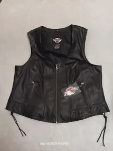 Harley Davidson Womens Leather Horizon Vest Black Size L Side Lace *NEW W/ TAGS* - Picture 1 of 17