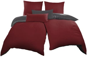 Bettwäsche 135x200 cm + 40x80 cm Uni bordeaux grau anthrazit Wende Microfaser - Bild 1 von 6