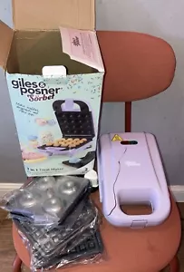3-In-1Mini Treat Maker Doughnut Waffle Maker Sorbet Purple Giles&Posner Cracked - Picture 1 of 5
