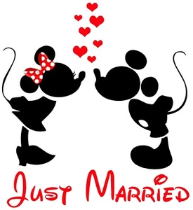 Disney Just Married Bügeltransfer für T-Shirt + helle & dunkle Stoffe #1 - Bild 1 von 4