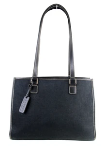 Ralph Lauren BLACK FABRIC REAL LEATHER TRIM BUSINESS SHOULDER BAG HANDBAG PURSE - Picture 1 of 14