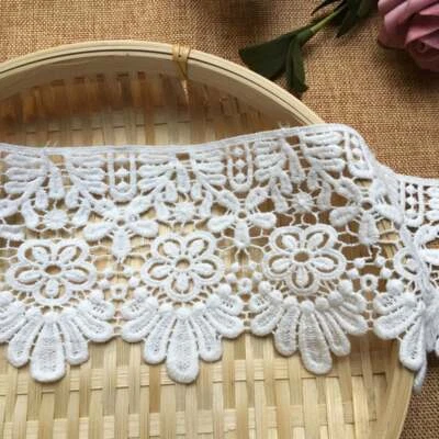Borde de encaje hueco bordado 100 % algodón floral blanco roto de 1 yarda 3,9" de ancho Foto 1 de 2