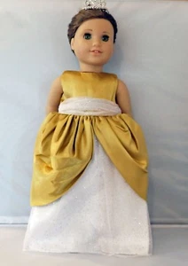 Vestido de princesa dorado y blanco para muñecas American Girl de 18" - Imagen 1 de 1
