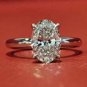 2.5CTW Oval Cut VVS1 Moissanite Hidden Halo Wedding Ring 14k White Gold Plated - Picture 1 of 11