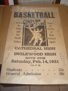 Extremely Rare 1931 Southern California HS Basketball Playoff 12x18 Broadside - Picture 1 of 2