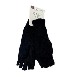 Calia Women's Pure Black Cozy Warm Fleece Cable Pop Top Mitten - One Size - Picture 1 of 6