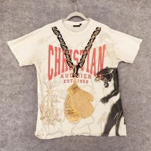 Christian Audigier Shirt Women Extra Large Beige All Over Print Panther Crown - Picture 1 of 13
