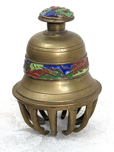 Vintage Solid Brass Indian Claw Bell Hand Painted - Picture 1 of 6