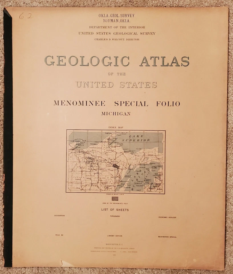 Menominee Special Michigan 1900 Geologic Atlas USGS Folio W/ All Map US - Image 1 of 1