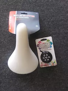 seat white for bmx ,and paw prints bell. Good choice for bike 14 thru 20-inch - Picture 1 of 2