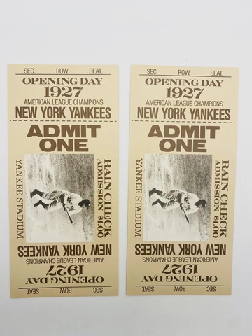 1987 NY Yankees Opening Day Souvenir 2 Tickets 1927 Opening Day Replica Stadium Cover