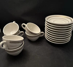 6 STERLING KAFFEETASSEN VITRIFIZIERT CHINA EAST LIVERPOOL OHIO USA + 10 Untertassen - Bild 1 von 3