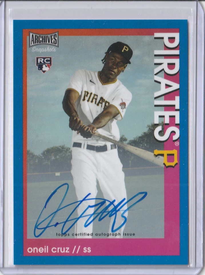 2022 Topps Archives Snapshots Oneil Cruz RC Autograph Blue Pirates 17/50 #26 - Image 1 of 2