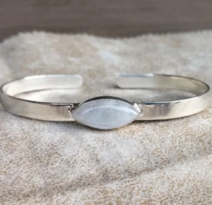 Solid 925 Silver Moonstone Marquise Gemstone Adjustable Women's Bangle  SV241 - Picture 1 of 5