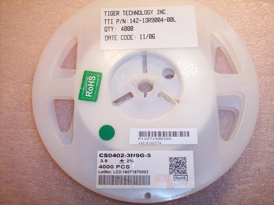 QTY (4,000) 3.9nH 0402 SMD WIREWOUND HIGH FREQUENCY CHIP INDUCTORS CS0402-3N9G-S - Image 1 of 1