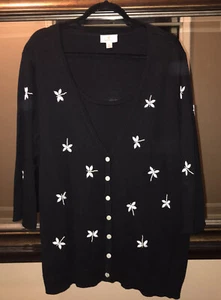 Quacker Factory Dragonfly Beaded Black Layered Cardigan Women's Size XL - Picture 1 of 9