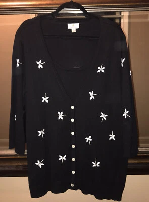 Quacker Factory Dragonfly Beaded Black Layered Cardigan Women's Size XL - Image 1 of 4