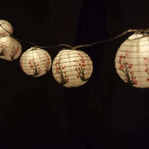 10 Socket Cherry Blossom / Sakura Round Paper Lantern Party String Lights (4" La - Picture 1 of 10
