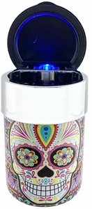 Portable Car Travel Cigarette Cylinder Candy Skull Ashtray Holder Cup LED Light - Picture 1 of 3