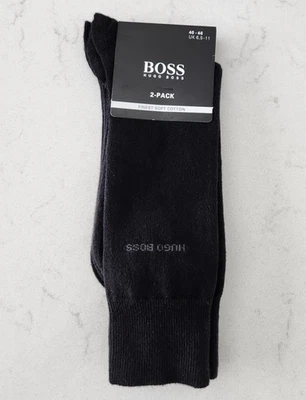 Lot of 2 Hugo Boss Men’s Classic Solid Black Dress Socks 7-13 finest soft cotton - Image 1 of 4