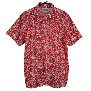 Columbia PFG Omni-Shade Tropical Coral Palm Tree Button Up Shirt Red White M - Picture 1 of 14