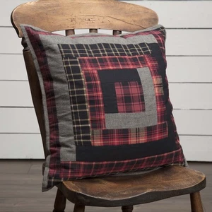 Rustic 18"x18" Pillow Red Patchwork Cumberland Chambray Bedroom Decor VHC Brands - Picture 1 of 7
