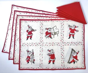 Vintage Christmas Santa Placemats Napkins 1950s Music Instruments 4 Cloth Fabric - Picture 1 of 24