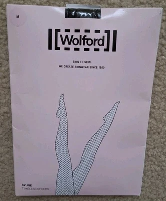 Wolford Fairly Light/Black Sylvie Net Timeless Sheers Tights Pantyhose M NEW - Image 1 of 3