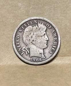 1906 "feiner" Barber Dime in schöner Erhaltung, ungradiert (schärfere Details) - Bild 1 von 2
