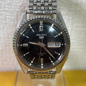 SEIKO 5 6119-8030 Day-Date BLACK Vintage Men's Watch From Japan - Picture 1 of 10