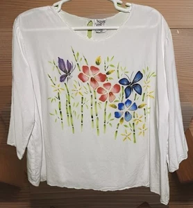 Top vintage Midnight velluto donna 2X rayon manica corta perline elegante camicia Artsy - Foto 1 di 8