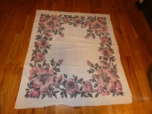 California Hand Prints Tablecloth Vintage Pink & Gray Flowers 45 x 51" - Bild 1 von 7