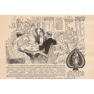 1891 Vintage US Printing Co carte da gioco asso di picche stampa pubblicitaria - Foto 1 di 1