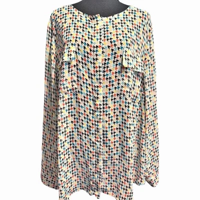 Blusa LIZ CLAIBORNE Mujer ☆ Colorida Transparente Manga Larga Abotonada ☆ Talla 3X Foto 1 de 4