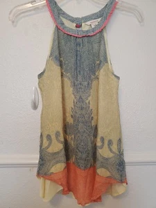 Top halter Sundance Kerala Georgette seda fruncido floral para mujer talla 4 amarillo - Imagen 1 de 20