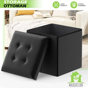 Cassapanca poggiapiedi ottomana pieghevole 15 in nero con coperchio ribaltabile - Foto 1 di 9