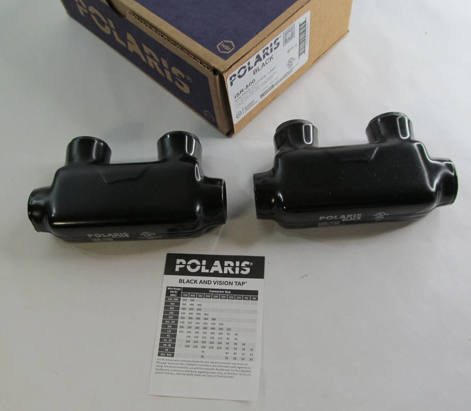 2-PACK NEW NSI POLARIS BLACK ISR-500 MCM 4-AWG INSULATED INLINE SPLICE - Image 1 of 4