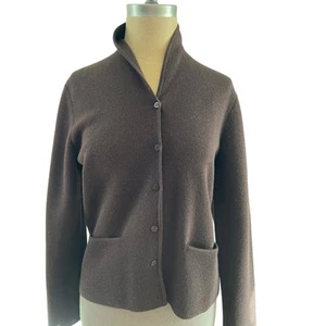 W's Eileen Fisher PMED marrón lana italiana chal cuello cardi - Imagen 1 de 8