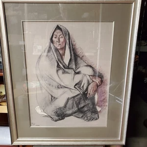 Francisco Zuniga Mexikaner sitzende Frau mit Schal, signiert & datiert - Bild 1 von 7