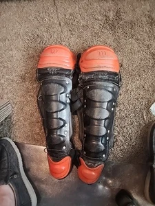 Vintage Baseball Catchers Shin Guards Black Orange - Picture 1 of 7