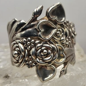 Vintage Taxco Aviles Apa Clamper Manschette Herzen Blumen Mexico Silber 925 Gr. 7+ 73 Gramm - Bild 1 von 13