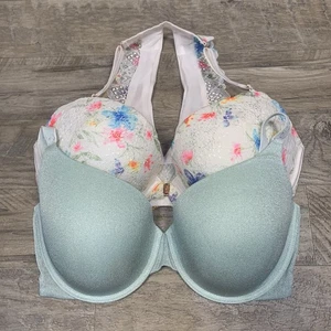 Victoria Secret ROSA 2 Sujetadores Fecha Encaje Push Up Camiseta Ligeramente Forrada Demi 34DDD - Imagen 1 de 11