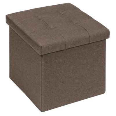 Faltbarer Sitzhocker mit Stauraum Leinen Braun 32x32x32cm vielseitig - Bild 1 von 4