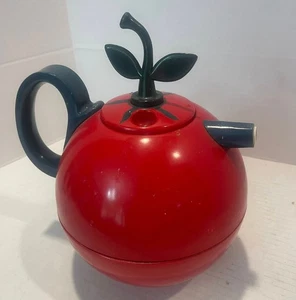 Vintage Retro 80er Jahre Copco Teekessel roter Apfel Emaille über Metall 2,5 Qt - Bild 1 von 7