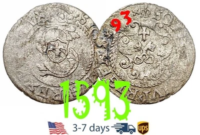 Poland Lithuania SOLIDUS Solid Schilling 1593 Riga Sigismund III Silver #18543 - Image 1 of 3