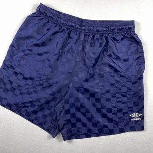 Vintage 90er Umbro Premier Shorts groß blau kariert Nylon Fußball Kordelzug Logo 7" - Bild 1 von 16
