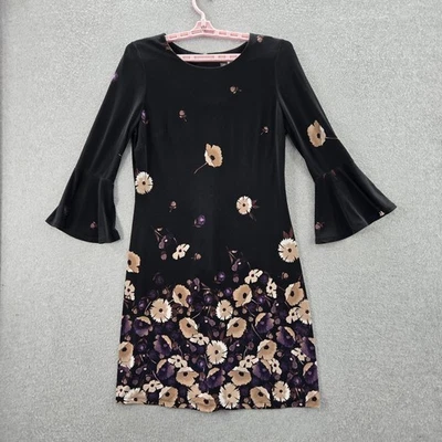 Tommy Hilfiger Women Dress 10 Black Floral Bell Sleeve Sleeve - Image 1 of 4