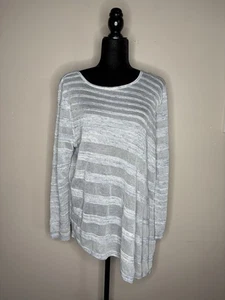 Neu mit Etikett Chico's Nicki Pullover asymmetrischer Pullover blau grau gestreift Gr. 3 NEU $ 89 - Bild 1 von 8