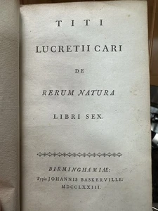 From Winkworth Library: 1773 Baskerville Edition- Lucretius De Rerum Natura RARE - Picture 1 of 8